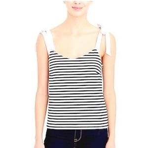 JCrew Navy White Striped Tie Shoulder Top